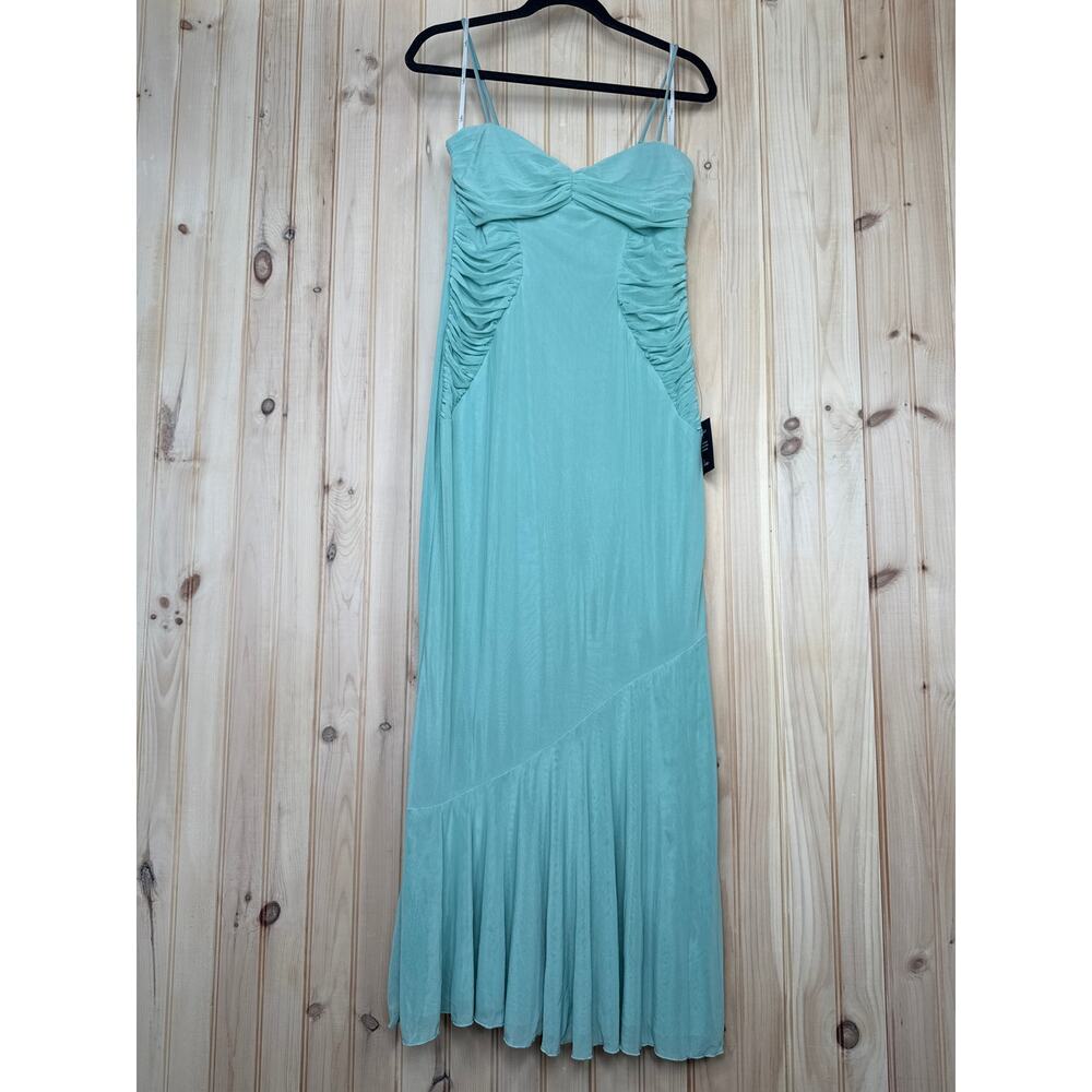 NWT Lulus Sleeveless Sweetheart Turquoise Chiffon Maxi Dress Party Cocktail Sz L